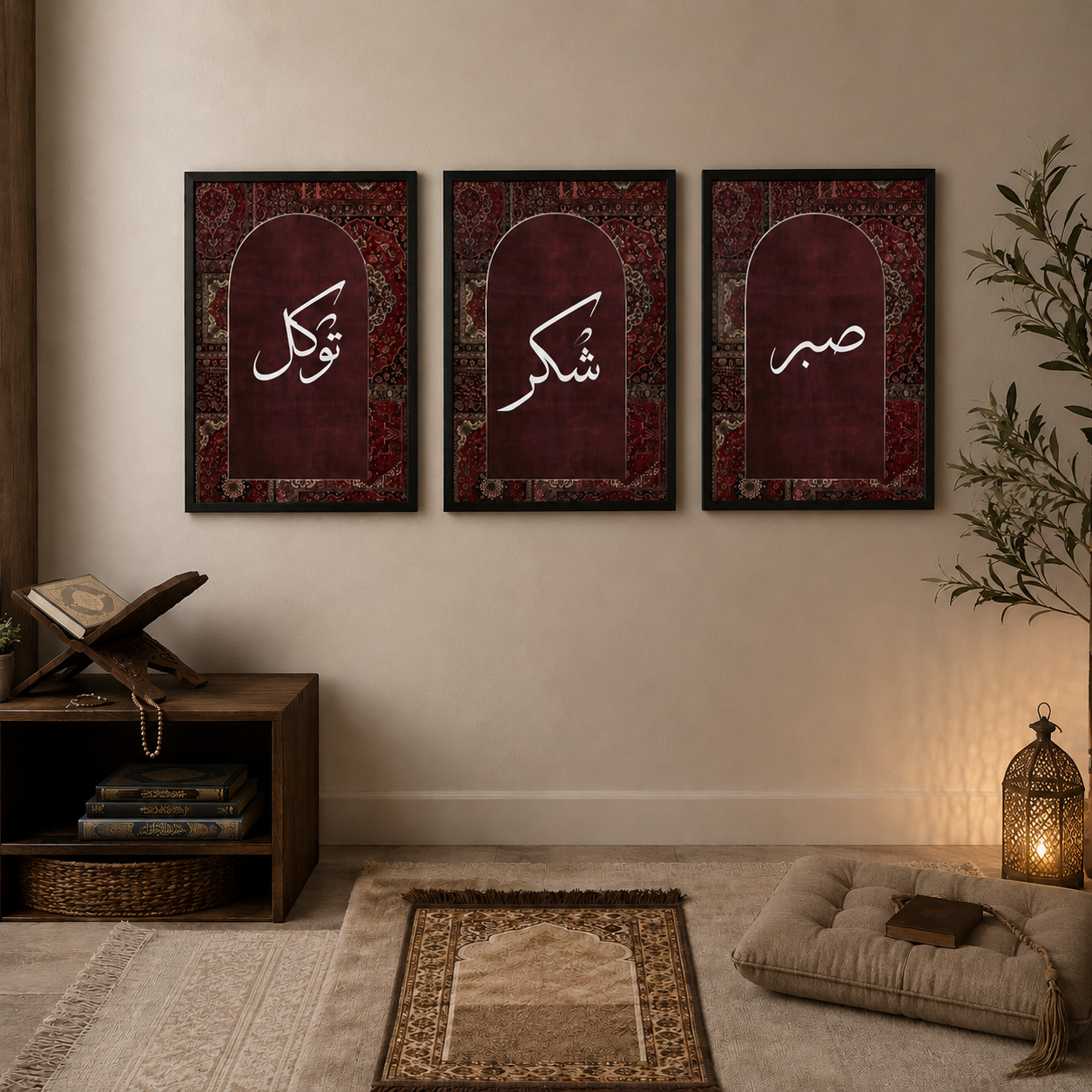 Sabr • Shukr • Tawakkul – Islamic Calligraphy Wall Art Set of 3