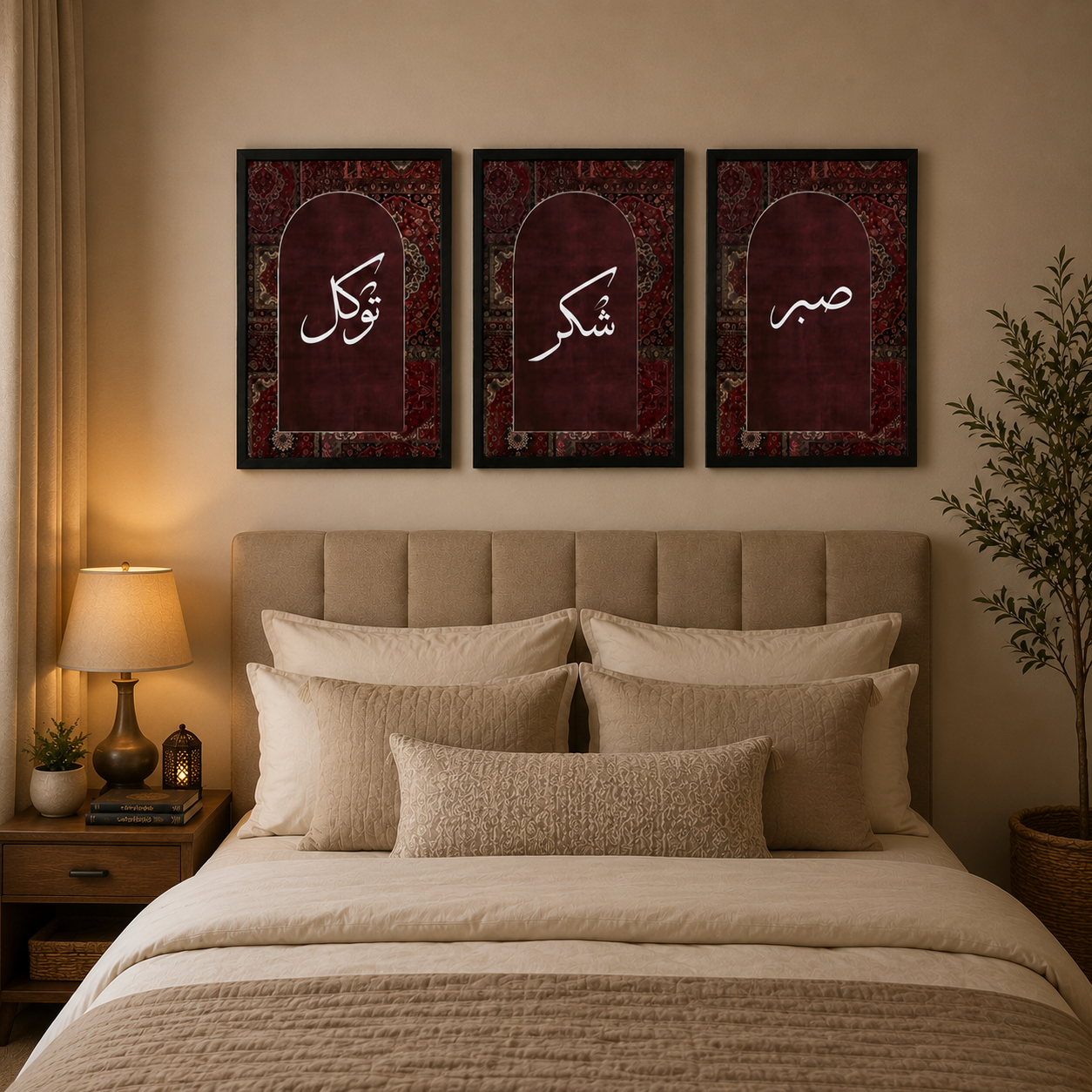 Sabr • Shukr • Tawakkul – Islamic Calligraphy Wall Art Set of 3